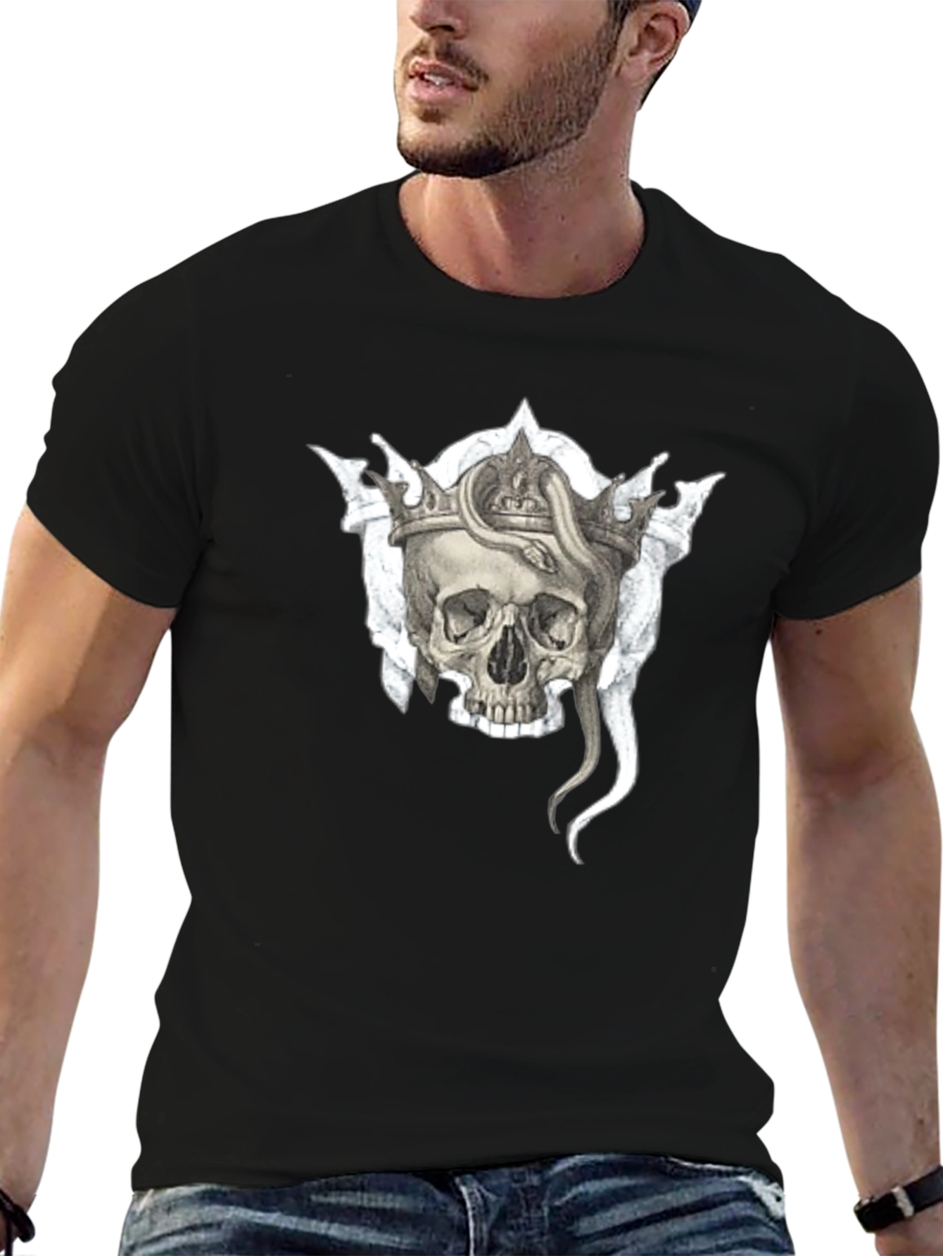 Skull & Snake Crown Graphic Black T-Shirt
