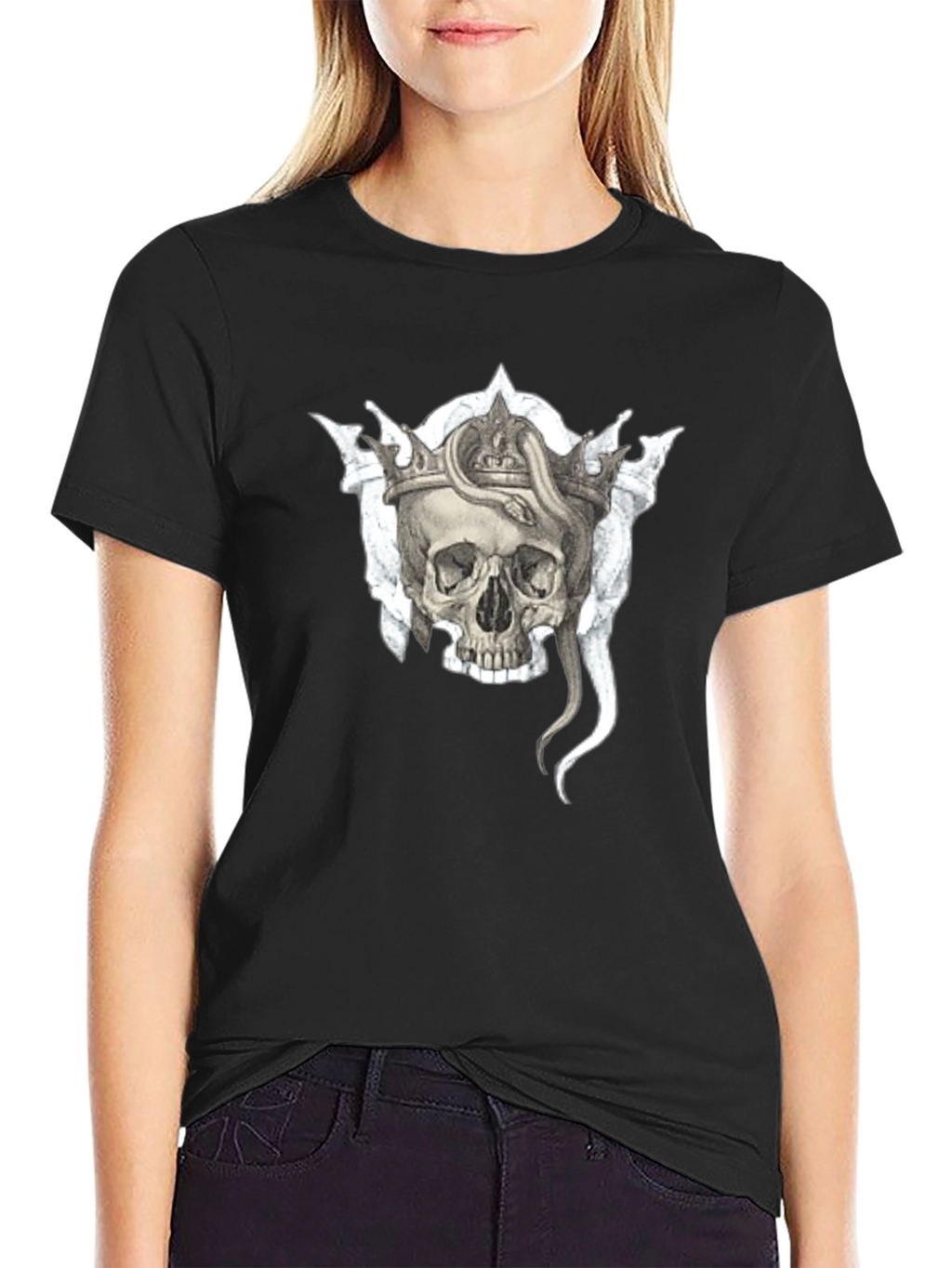 Skull & Snake Crown Graphic Black T-Shirt