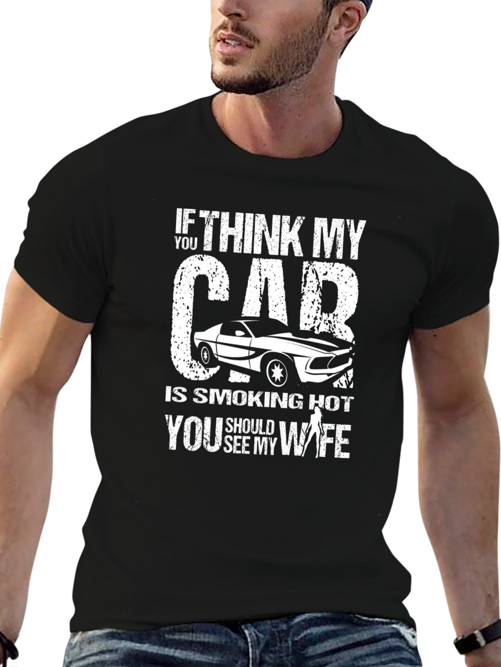 Smoking Hot Car & Wife Graphic T-Shirt - Black
