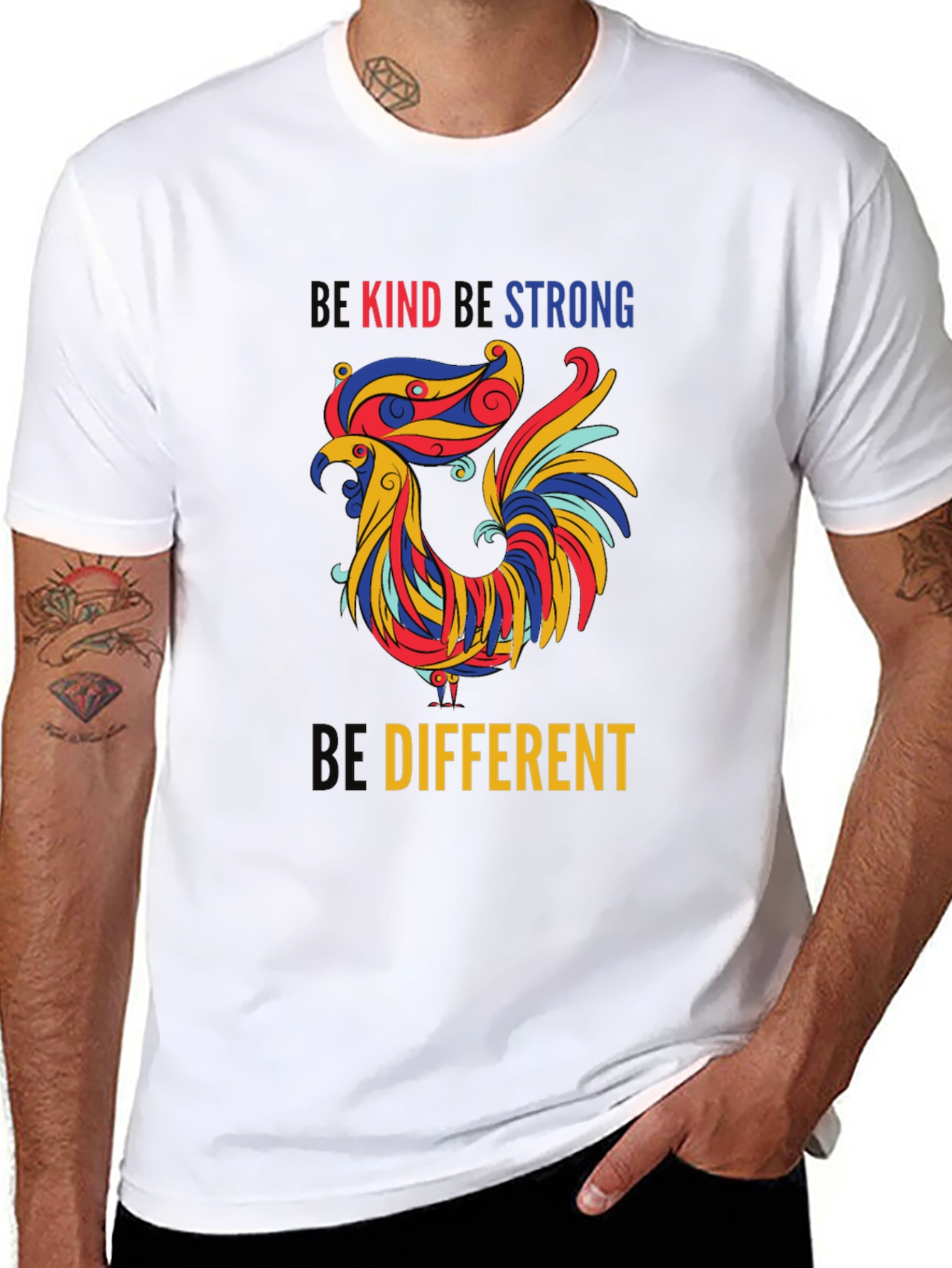Be Kind Be Strong Be Different Rooster T-Shirt