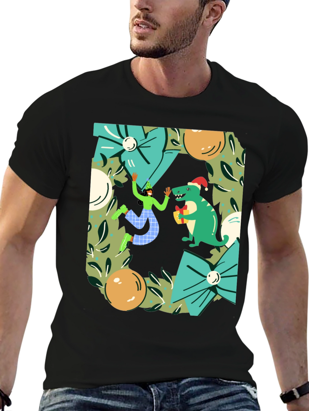 Festive Dinosaur Christmas T-Shirt