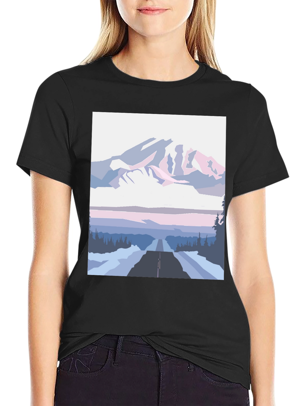 Mountain Road Graphic Tee - Black Cotton