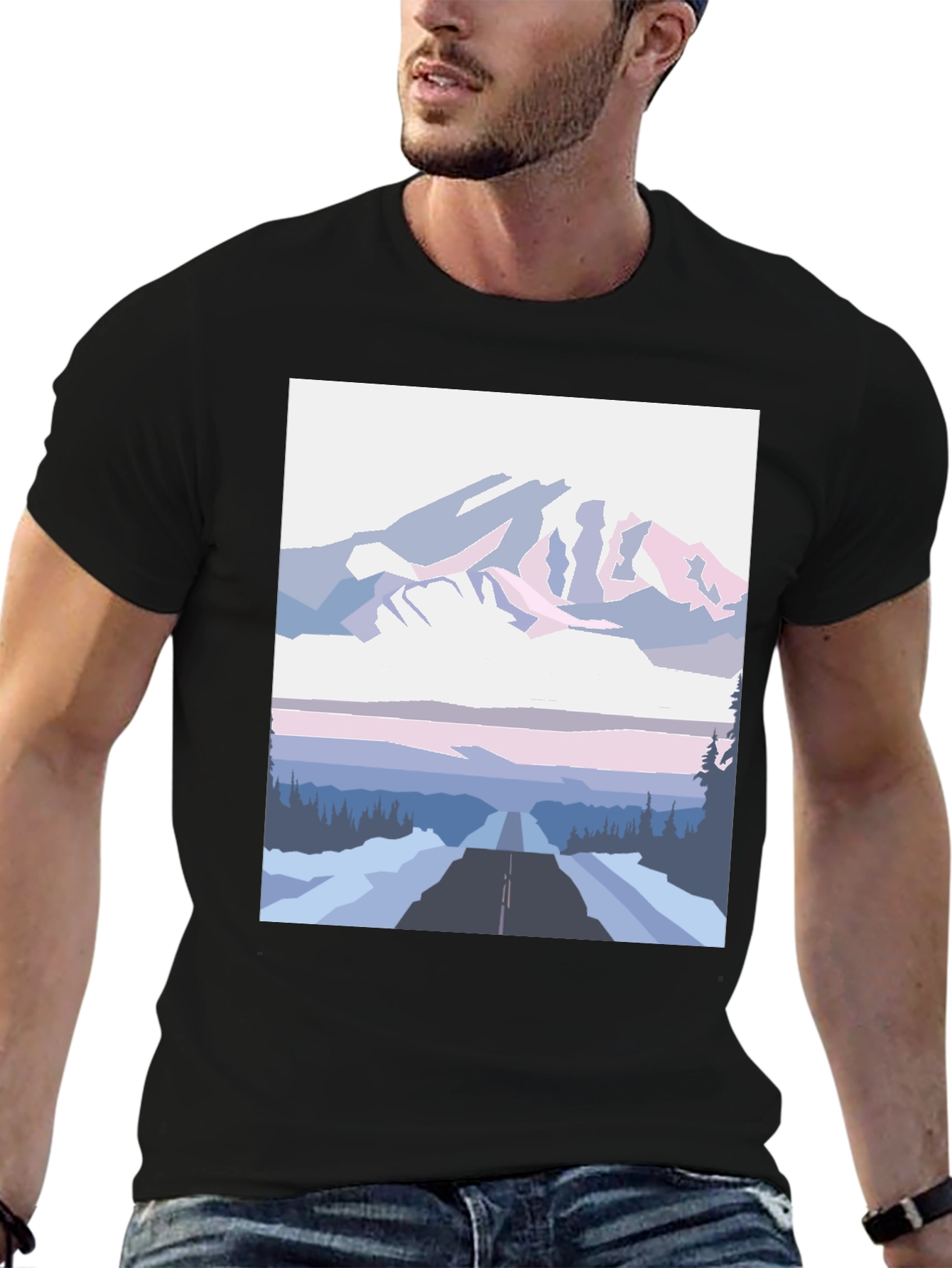 Mountain Road Graphic Tee - Black Cotton