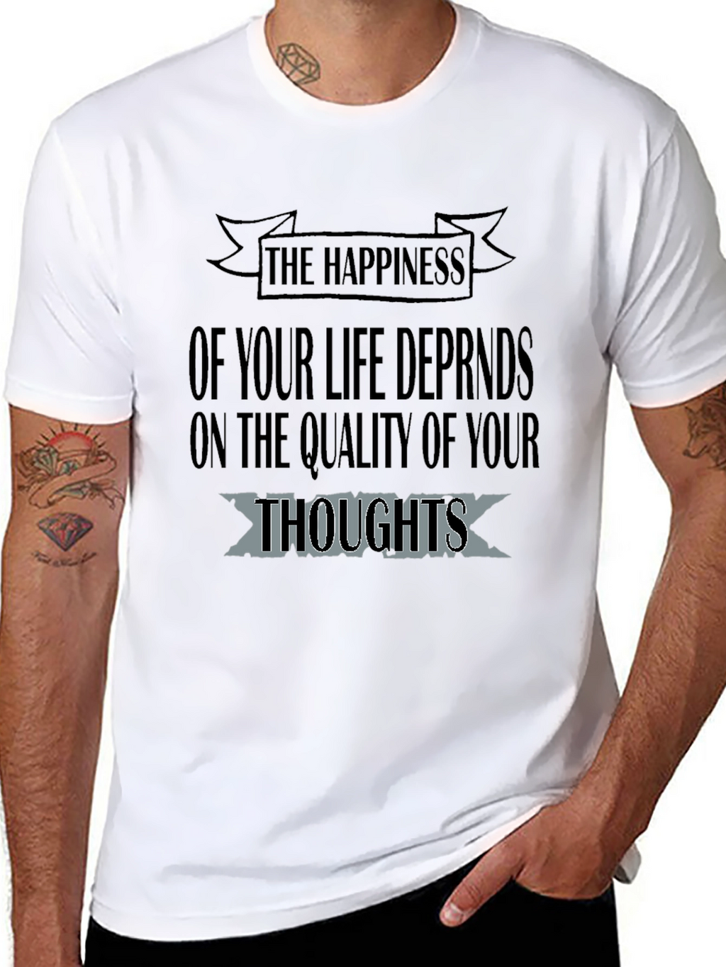 Inspirational Happiness Quote T-Shirt - Black