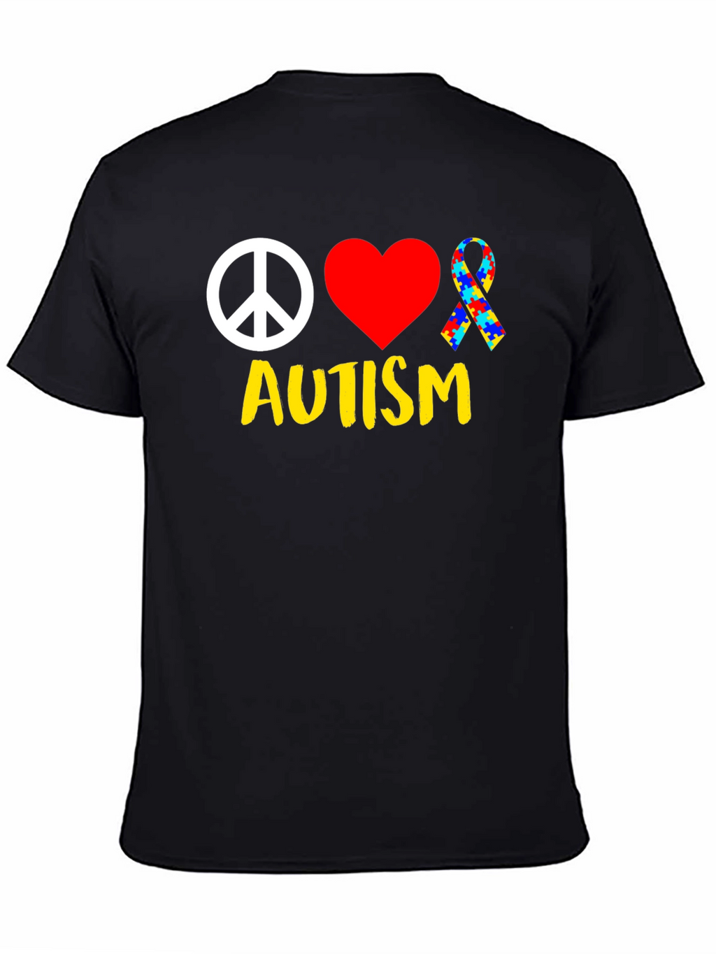 Autism Awareness Peace Love Puzzle Ribbon T-Shirt