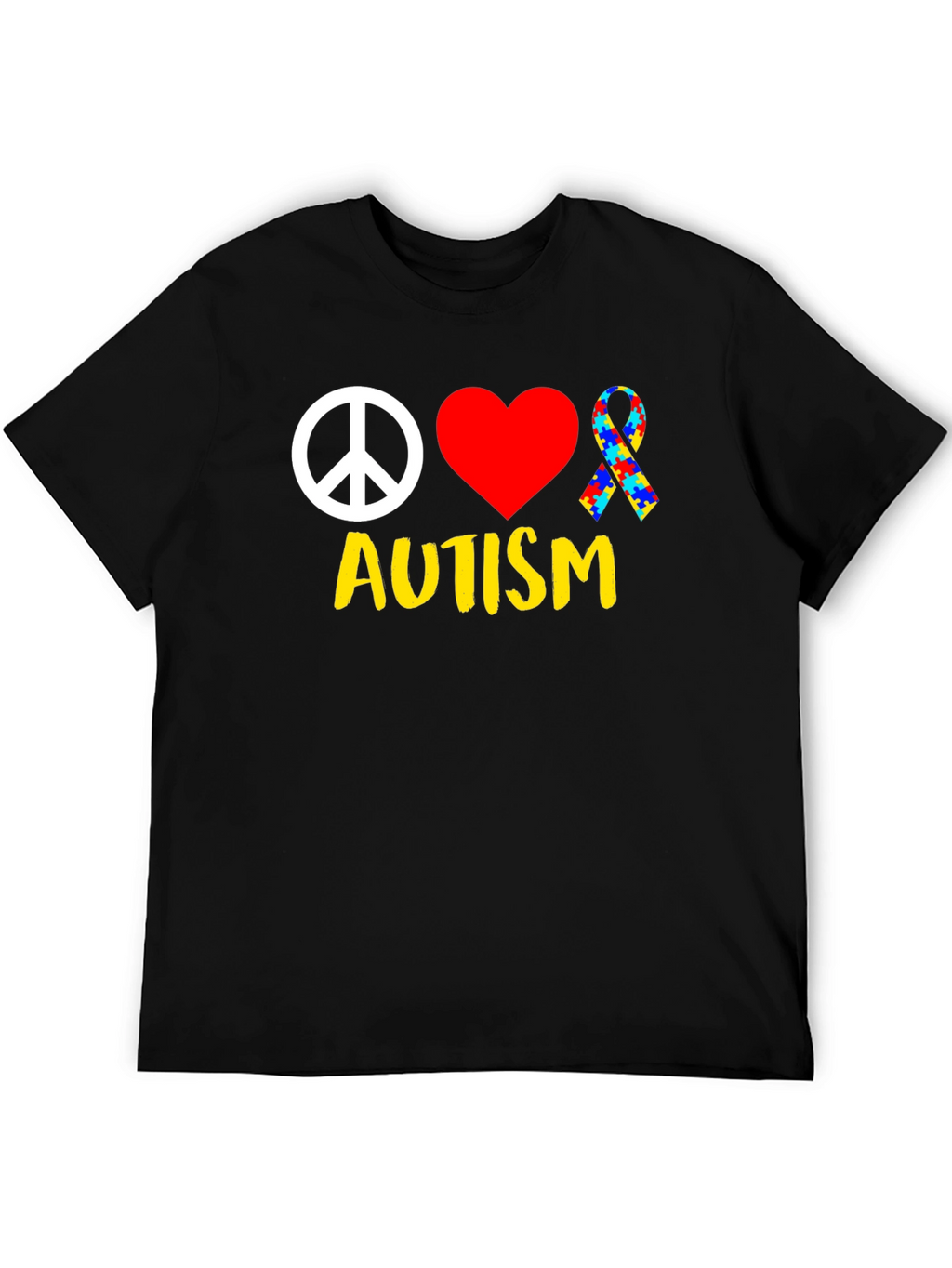 Autism Awareness Peace Love Puzzle Ribbon T-Shirt