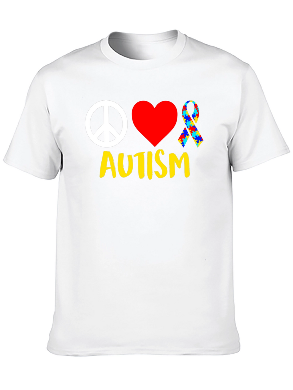 Autism Awareness Peace Love Puzzle Ribbon T-Shirt