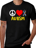 Autism Awareness Peace Love Puzzle Ribbon T-Shirt
