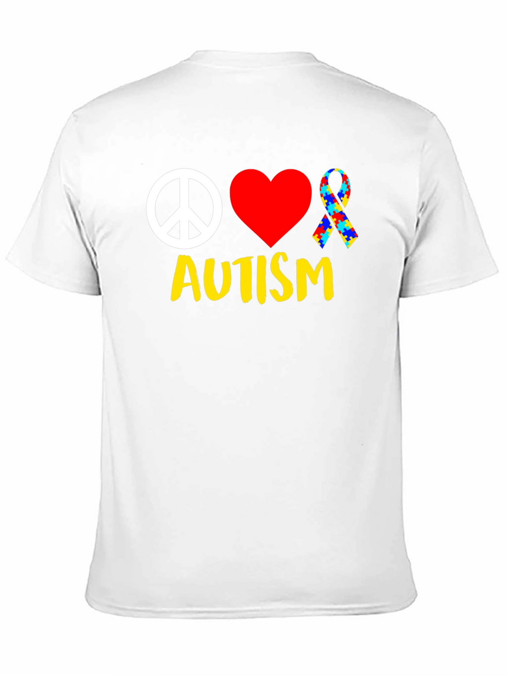 Autism Awareness Peace Love Puzzle Ribbon T-Shirt