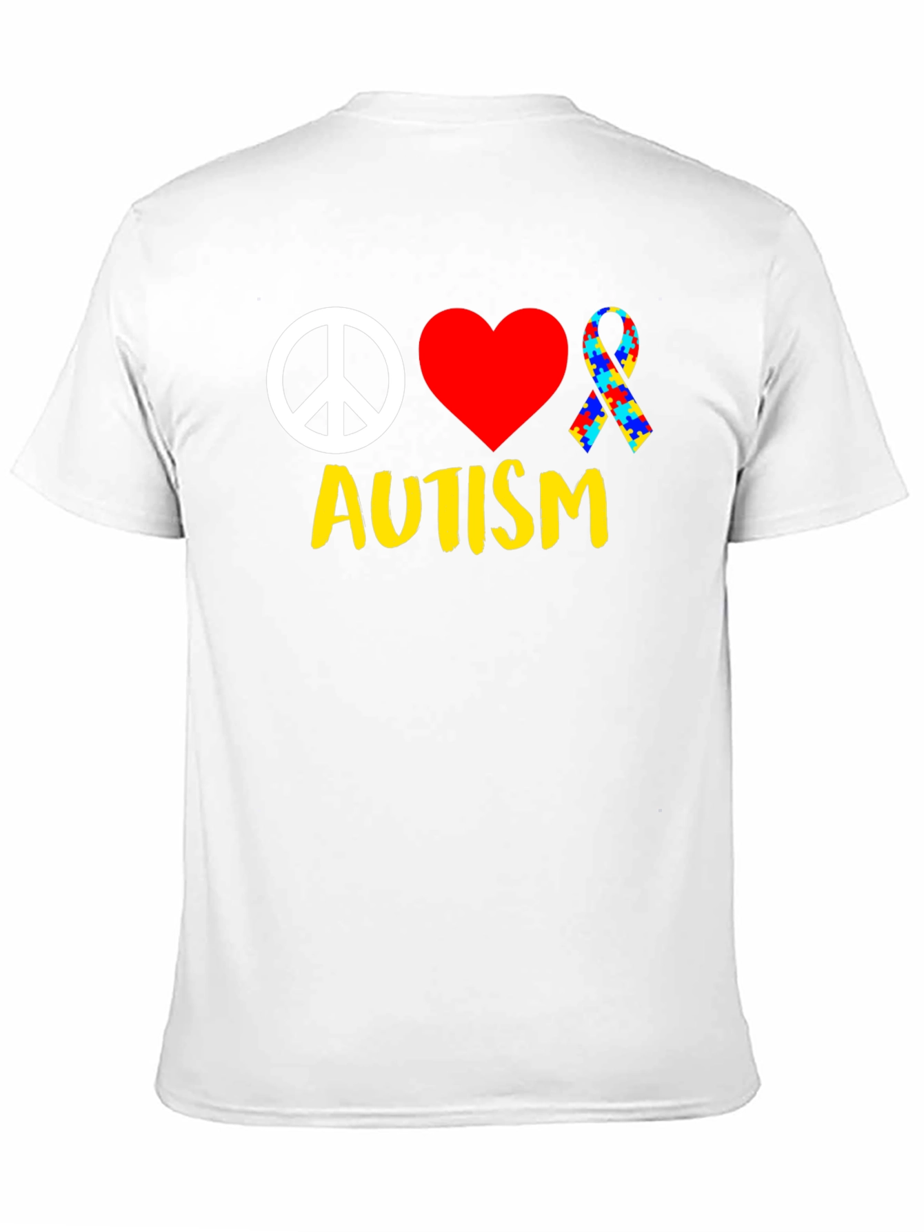 Autism Awareness Peace Love Puzzle Ribbon T-Shirt