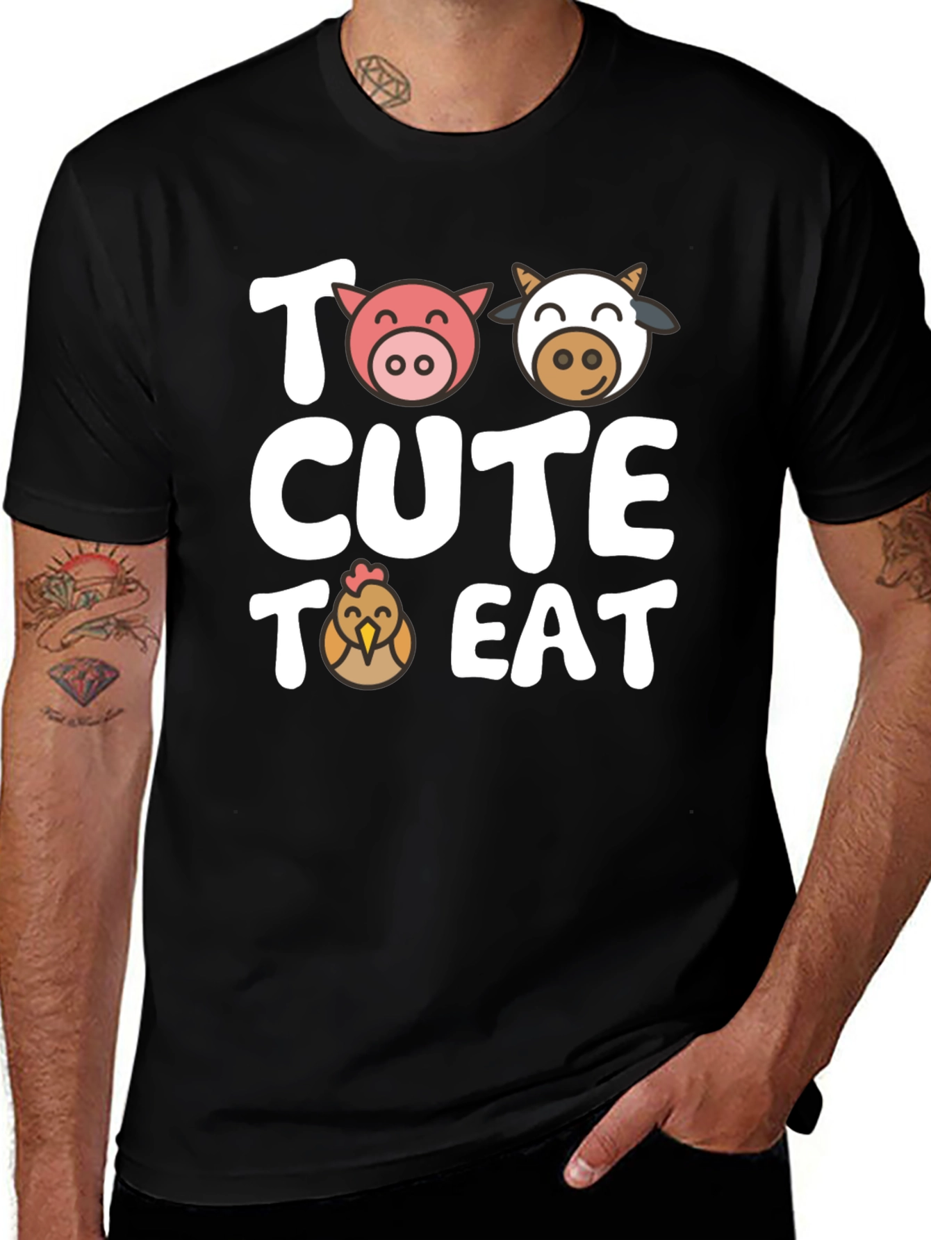 Too Cute to Eat Farm Animal Graphic T-Shirt