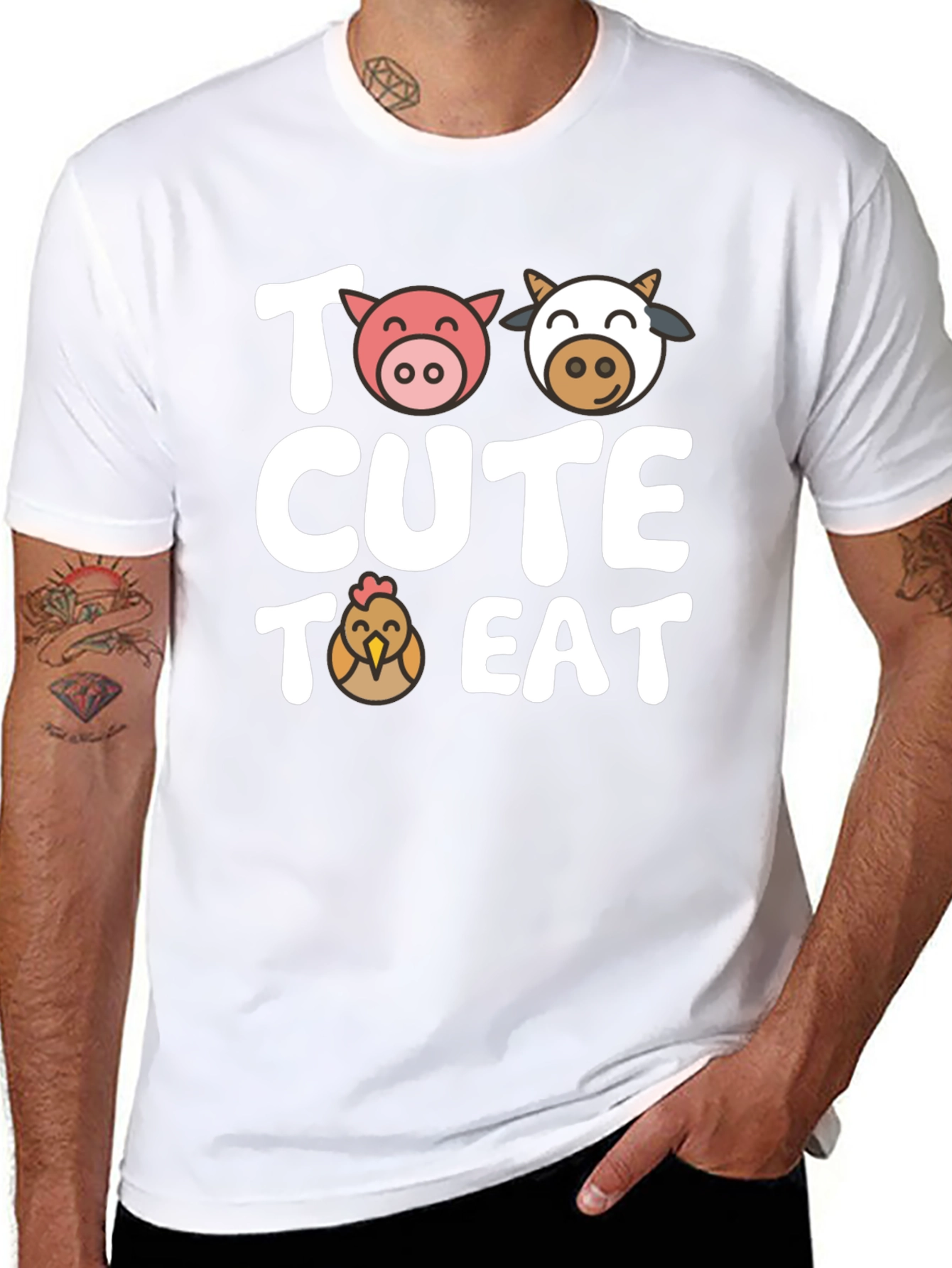 Too Cute to Eat Farm Animal Graphic T-Shirt