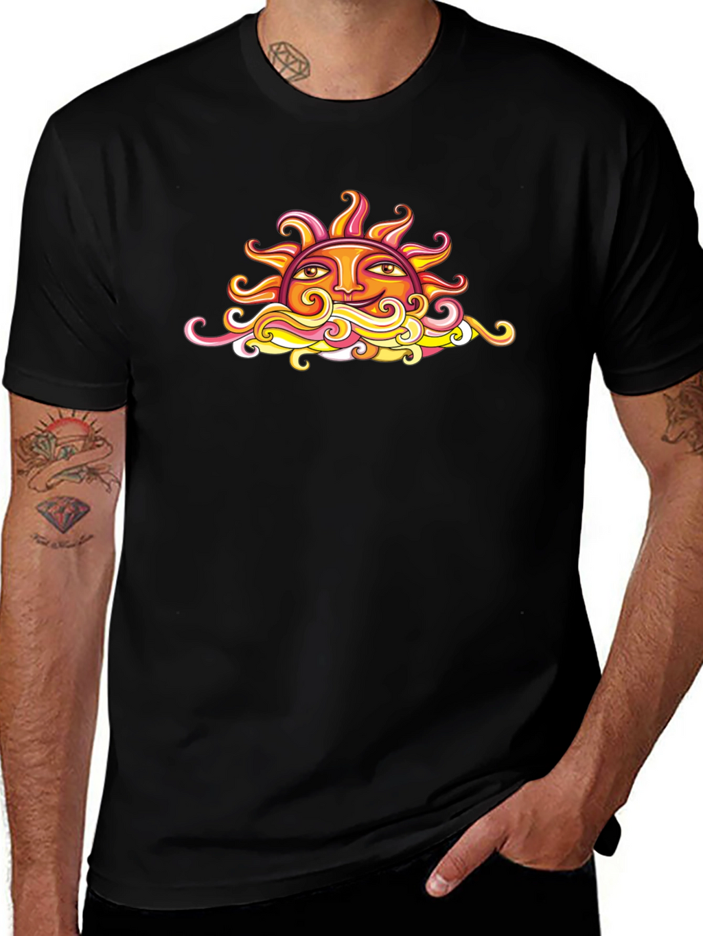 Sun Graphic Black T-Shirt - Artistic Design