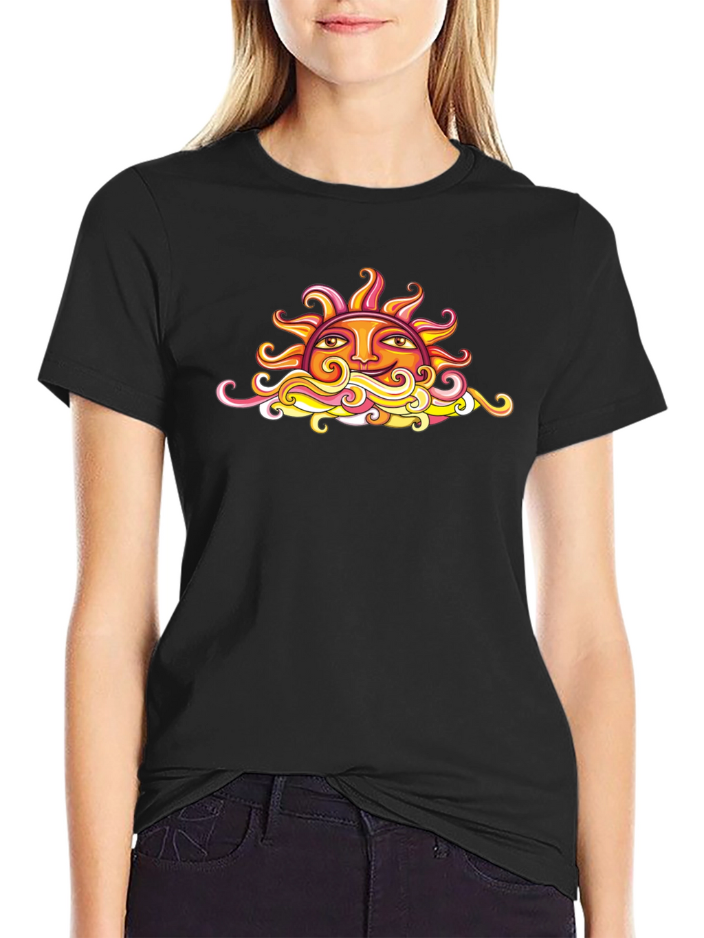 Sun Graphic Black T-Shirt - Artistic Design