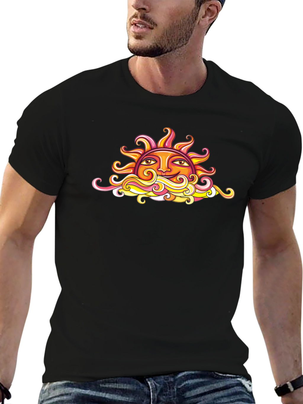 Sun Graphic Black T-Shirt - Artistic Design