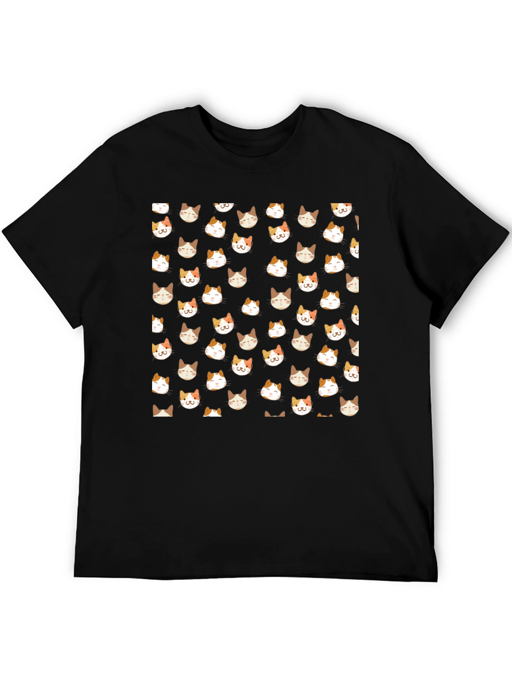 Black T-Shirt with Cat Pattern