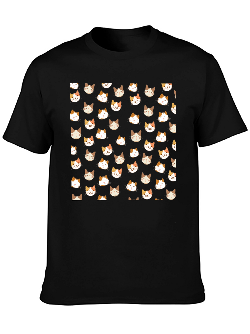 Black T-Shirt with Cat Pattern