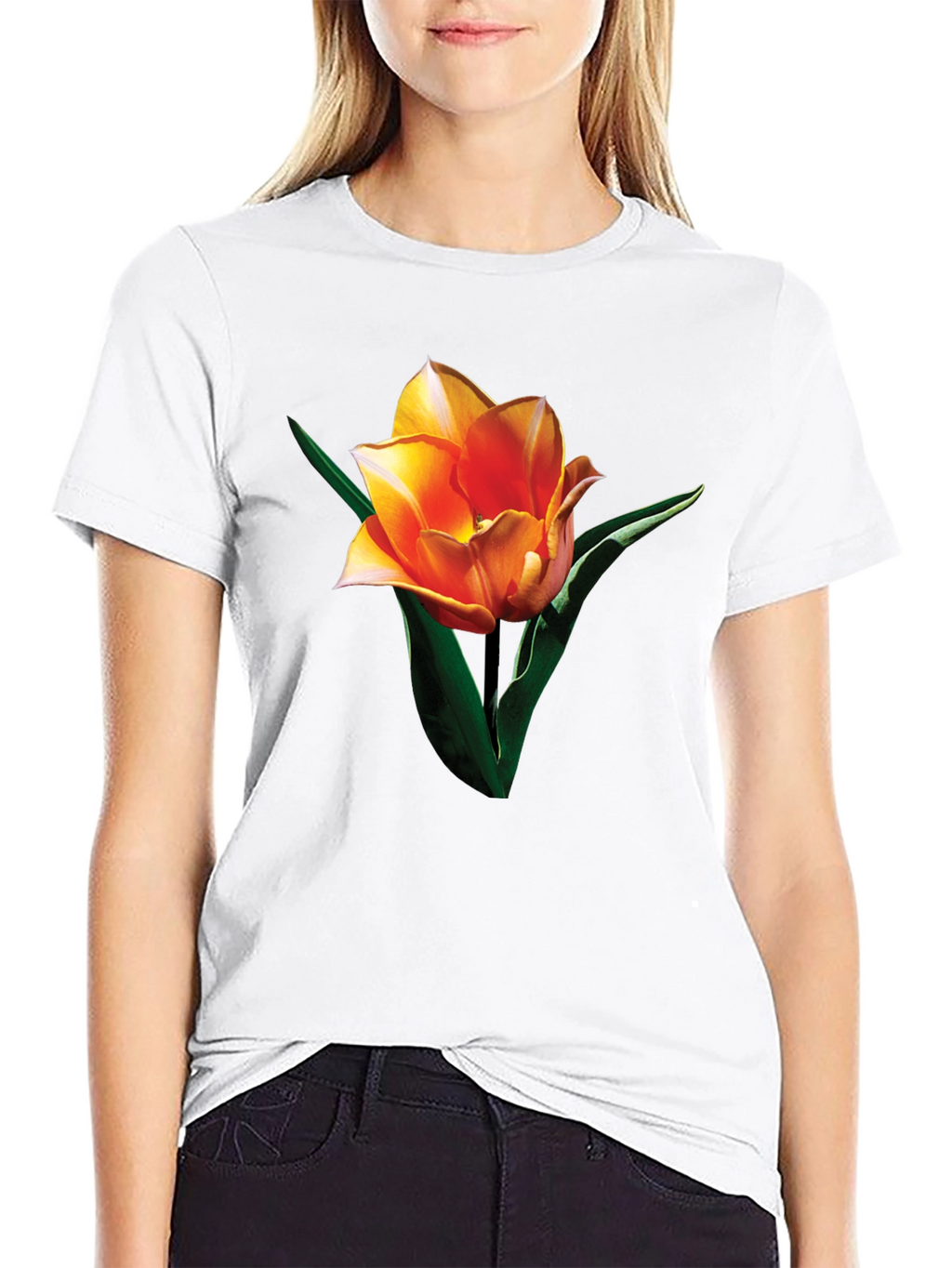 Black Tulip Graphic Tee - Stylish Floral Print