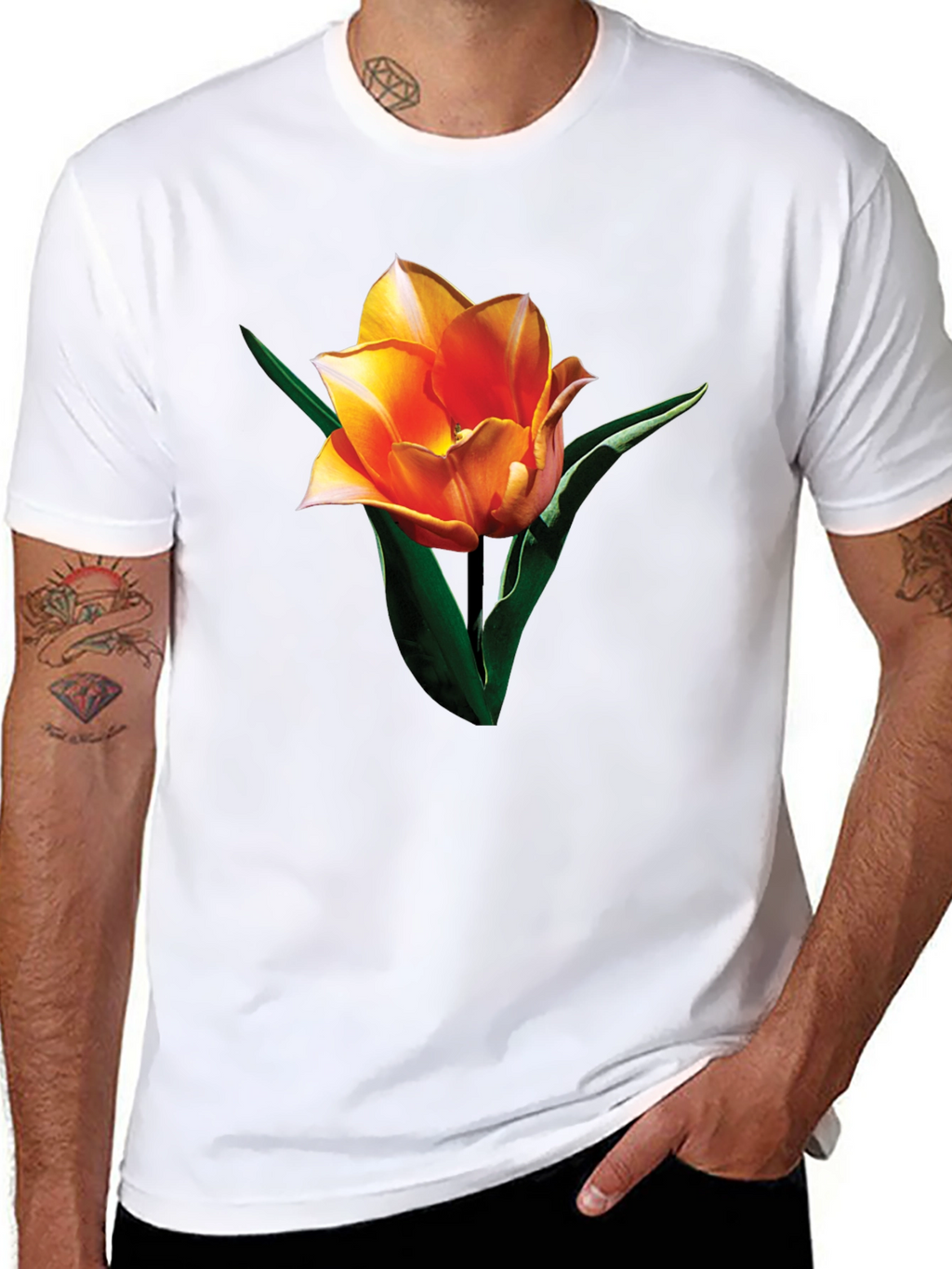 Black Tulip Graphic Tee - Stylish Floral Print