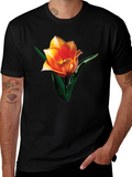 Black Tulip Graphic Tee - Stylish Floral Print