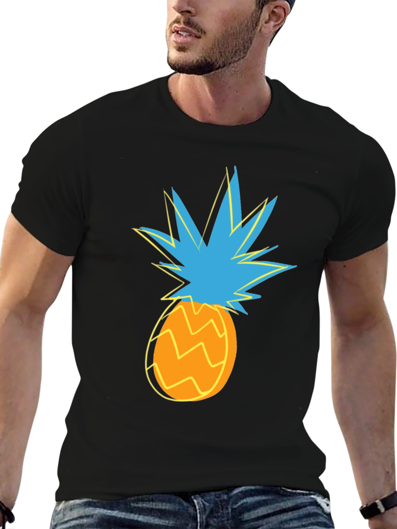 Funky Pineapple Graphic Tee - Stylish Black Cotton T-Shirt