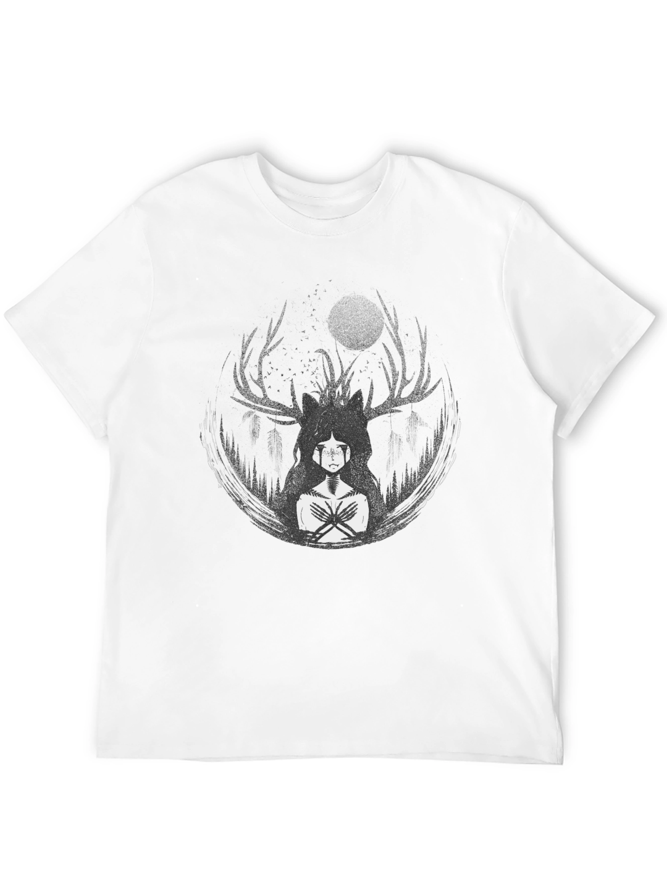 Ethereal Deer Spirit Graphic Tee - Black