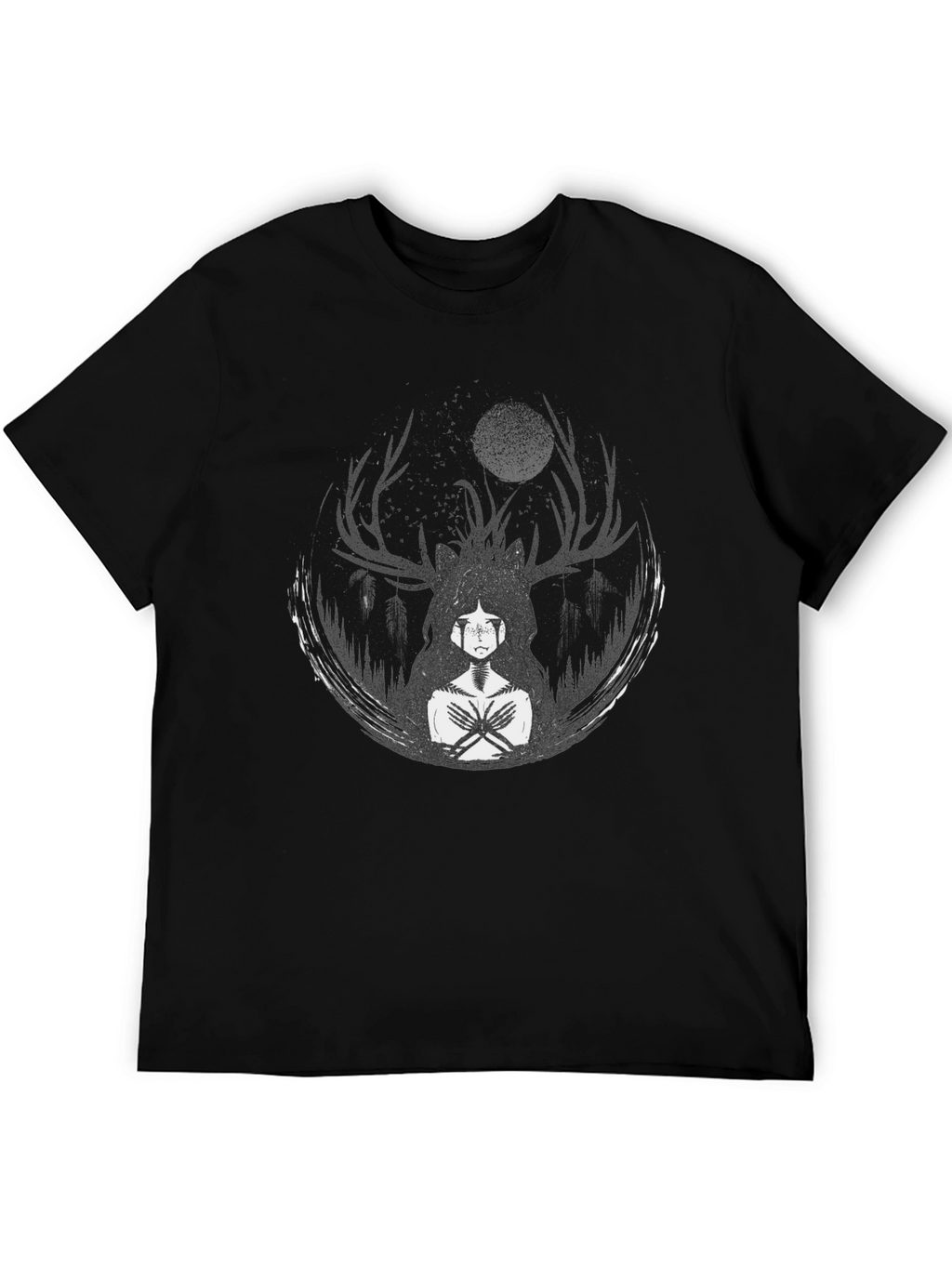 Ethereal Deer Spirit Graphic Tee - Black