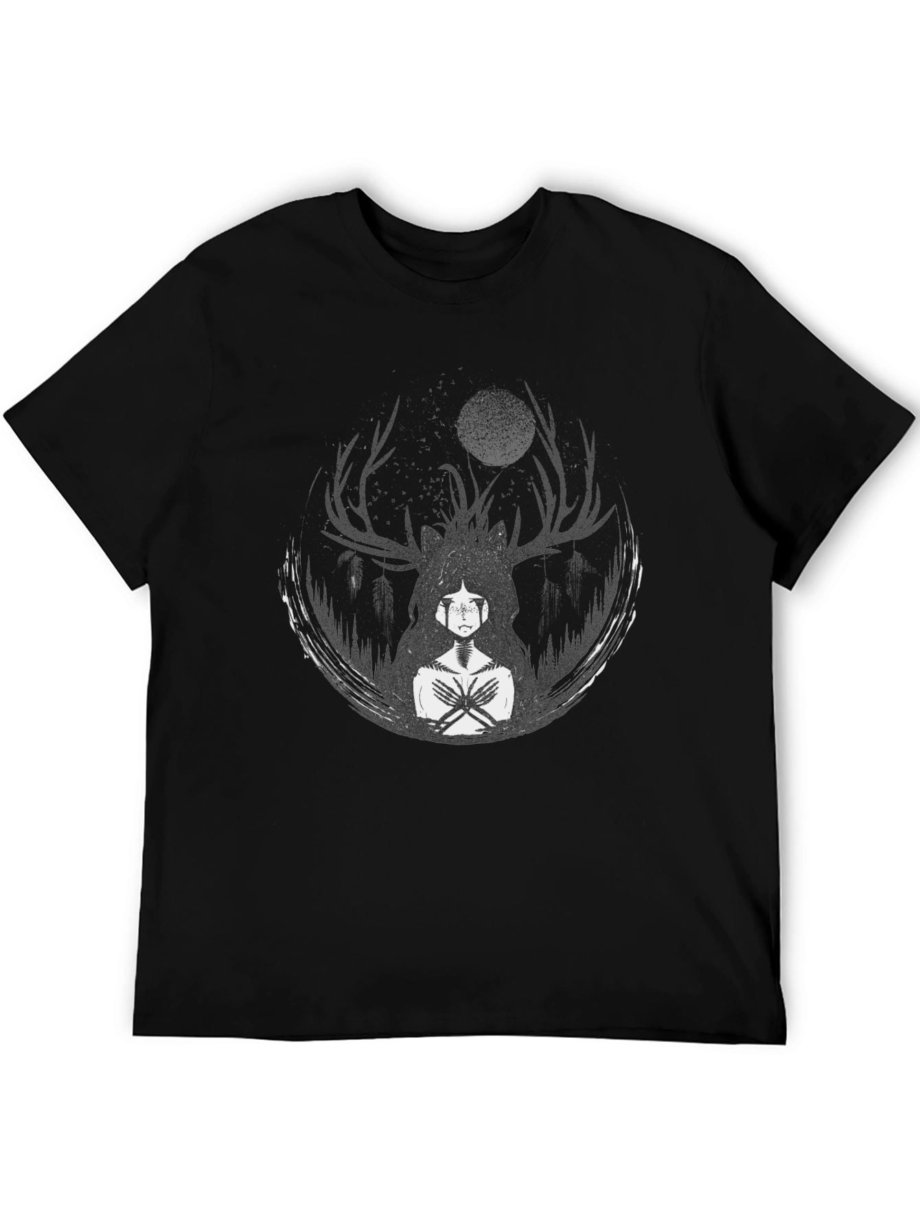 Ethereal Deer Spirit Graphic Tee - Black