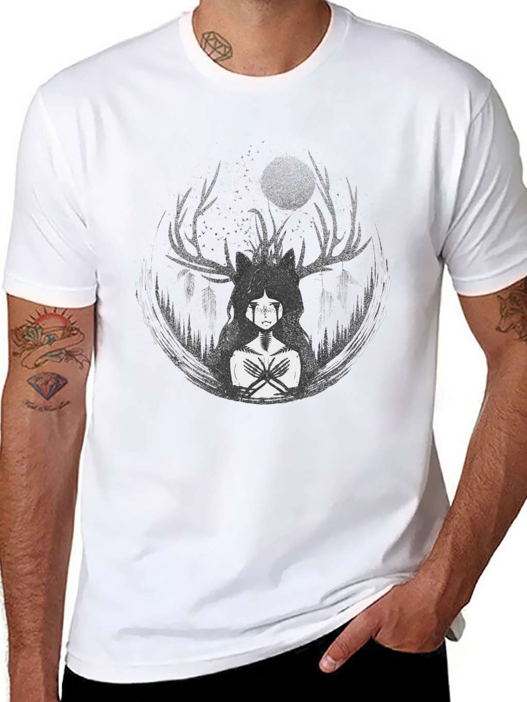 Ethereal Deer Spirit Graphic Tee - Black
