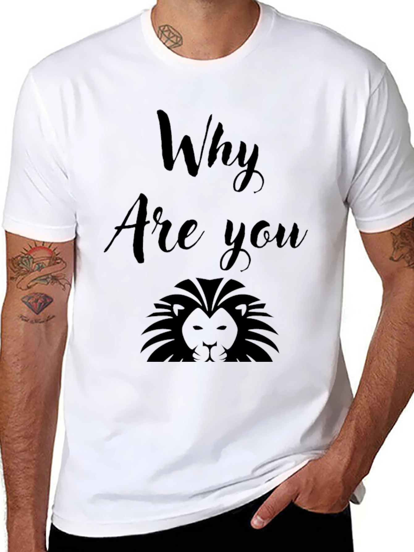 Why Are You Lion? Graphic Print Black T-Shirt
