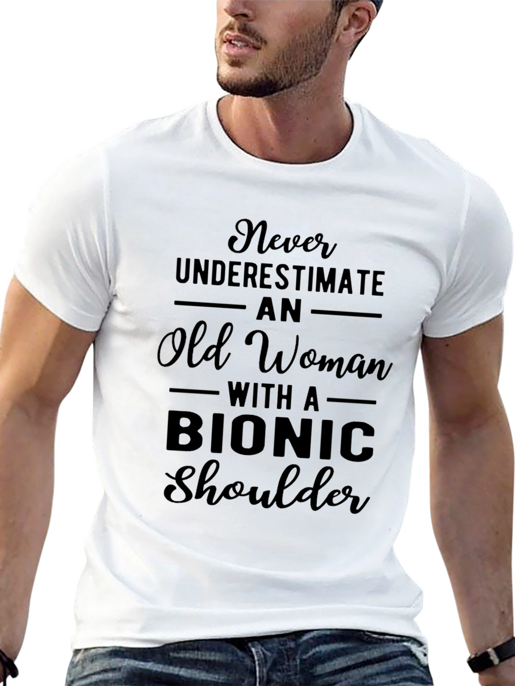 Bionic Shoulder Old Woman Graphic T-Shirt