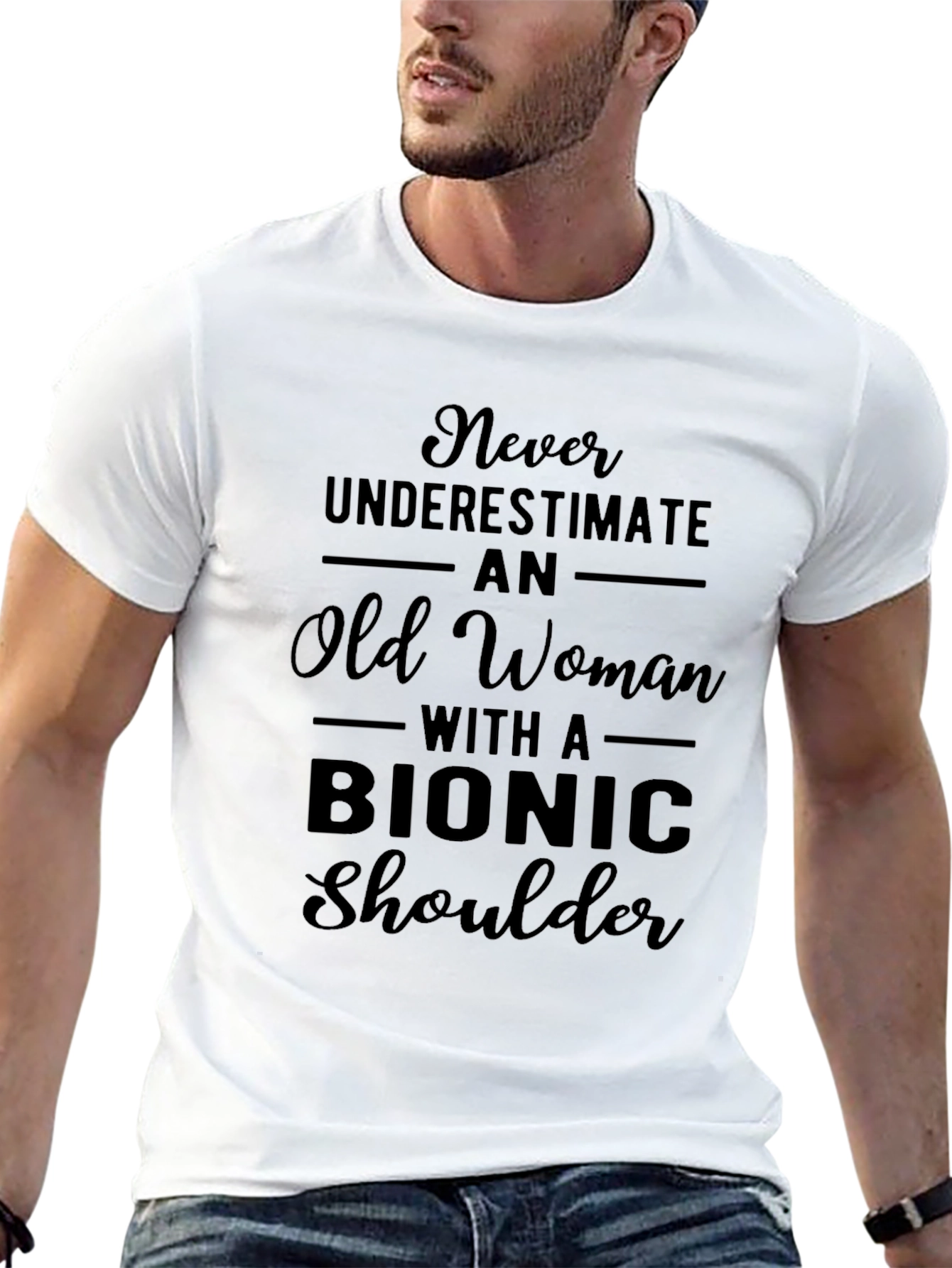 Bionic Shoulder Old Woman Graphic T-Shirt