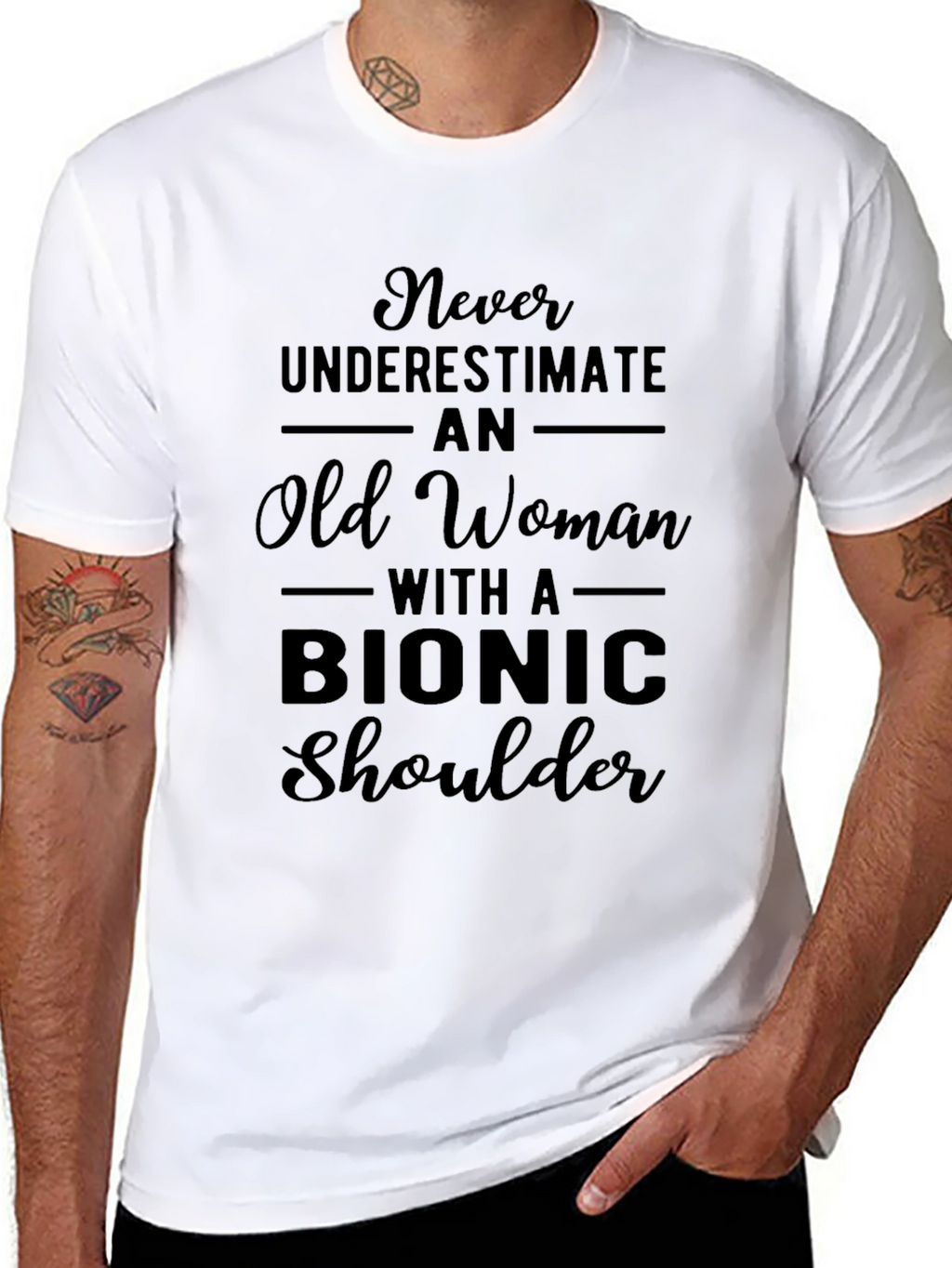 Bionic Shoulder Old Woman Graphic T-Shirt