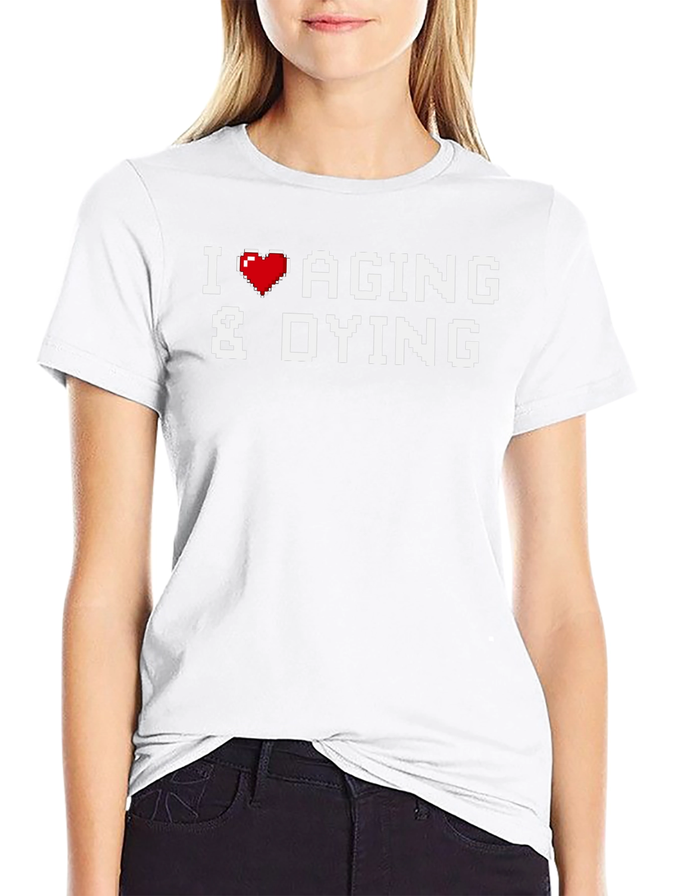 Pixel Heart Aging & Dying Graphic Tee - Black