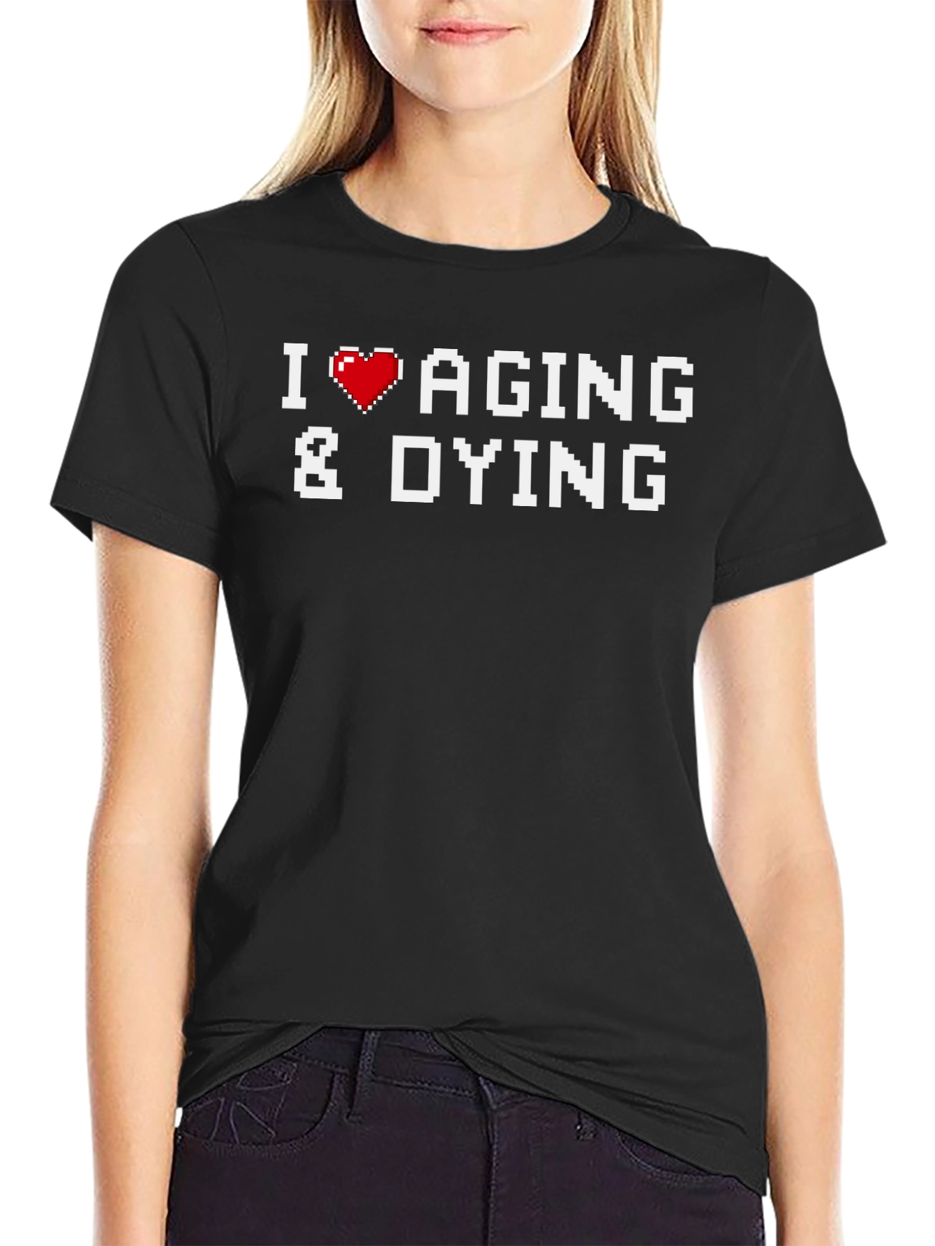 Pixel Heart Aging & Dying Graphic Tee - Black