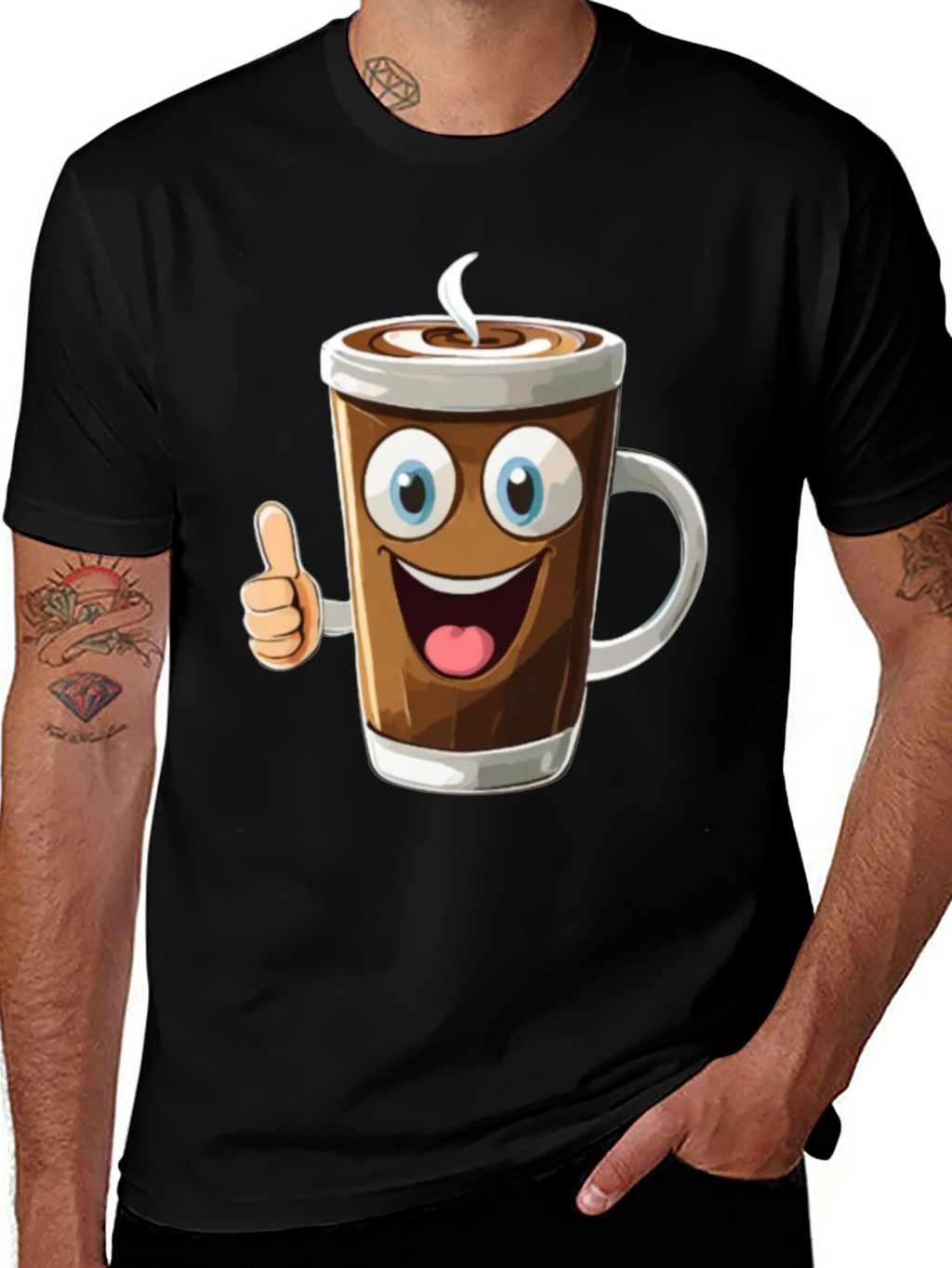 Cartoon Coffee Cup Graphic T-Shirt