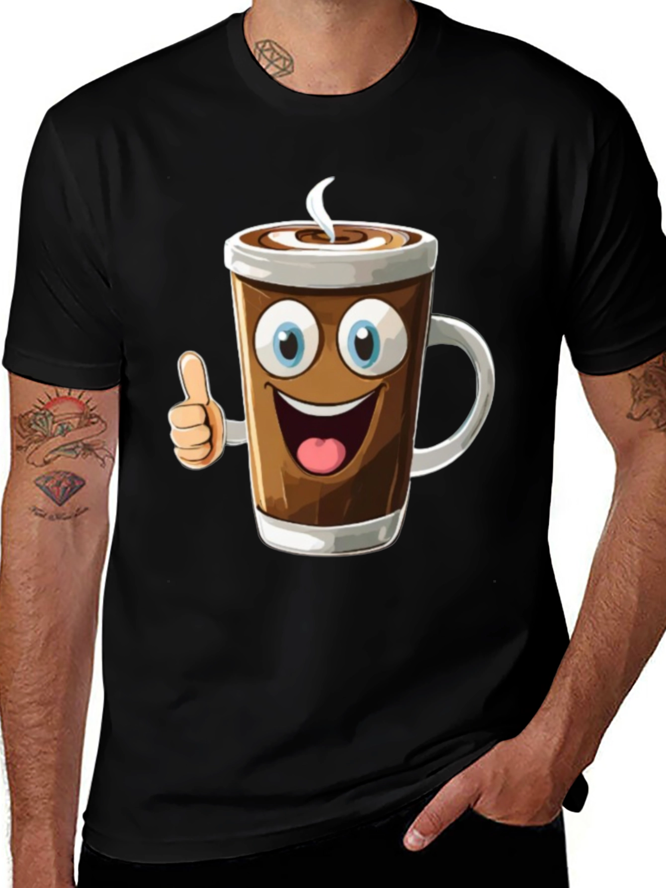 Cartoon Coffee Cup Graphic T-Shirt