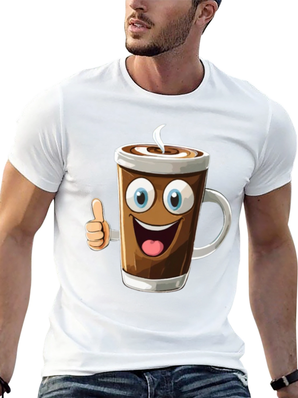 Cartoon Coffee Cup Graphic T-Shirt