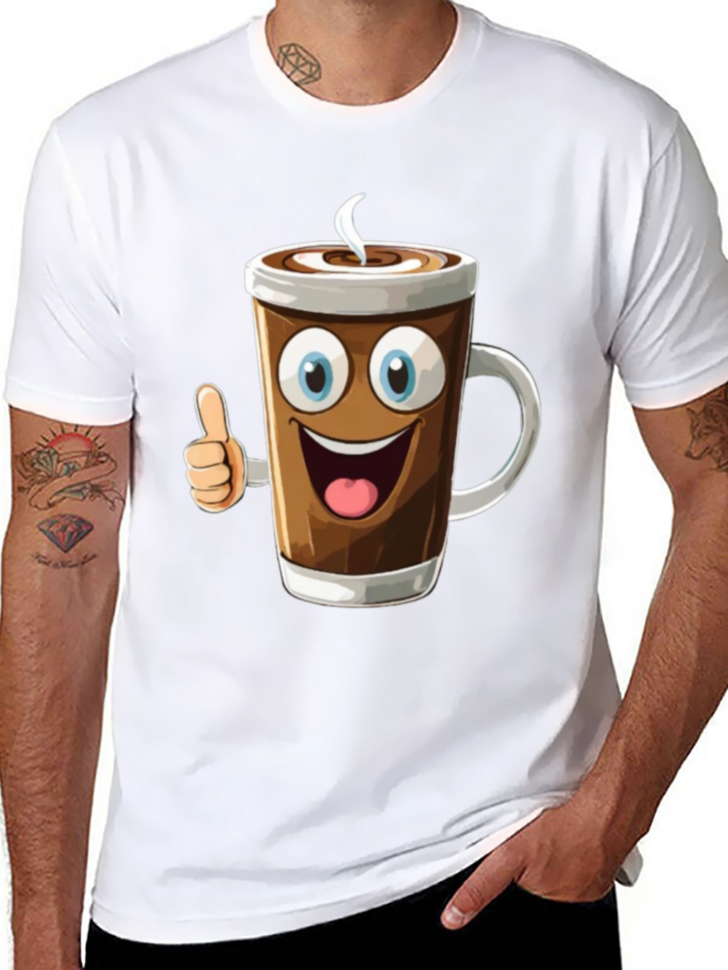 Cartoon Coffee Cup Graphic T-Shirt