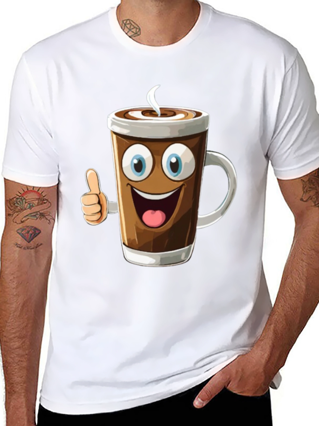 Cartoon Coffee Cup Graphic T-Shirt