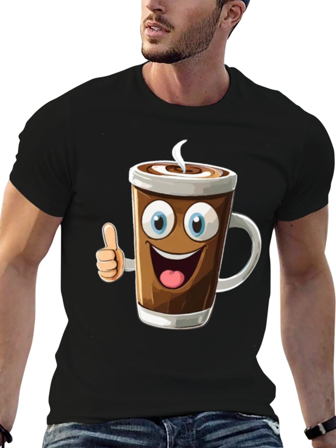 Cartoon Coffee Cup Graphic T-Shirt