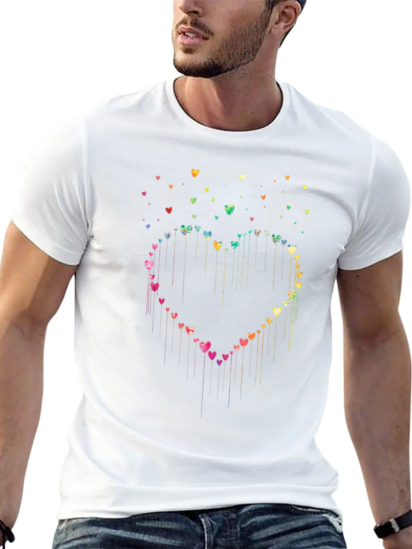 Heart Cascade Graphic Tee - Black Cotton Blend
