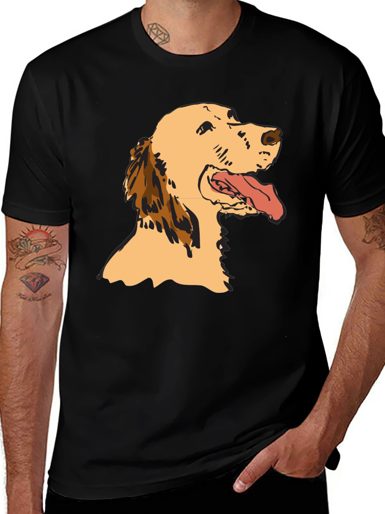 Dog Graphic Tee - Black Cotton T-Shirt