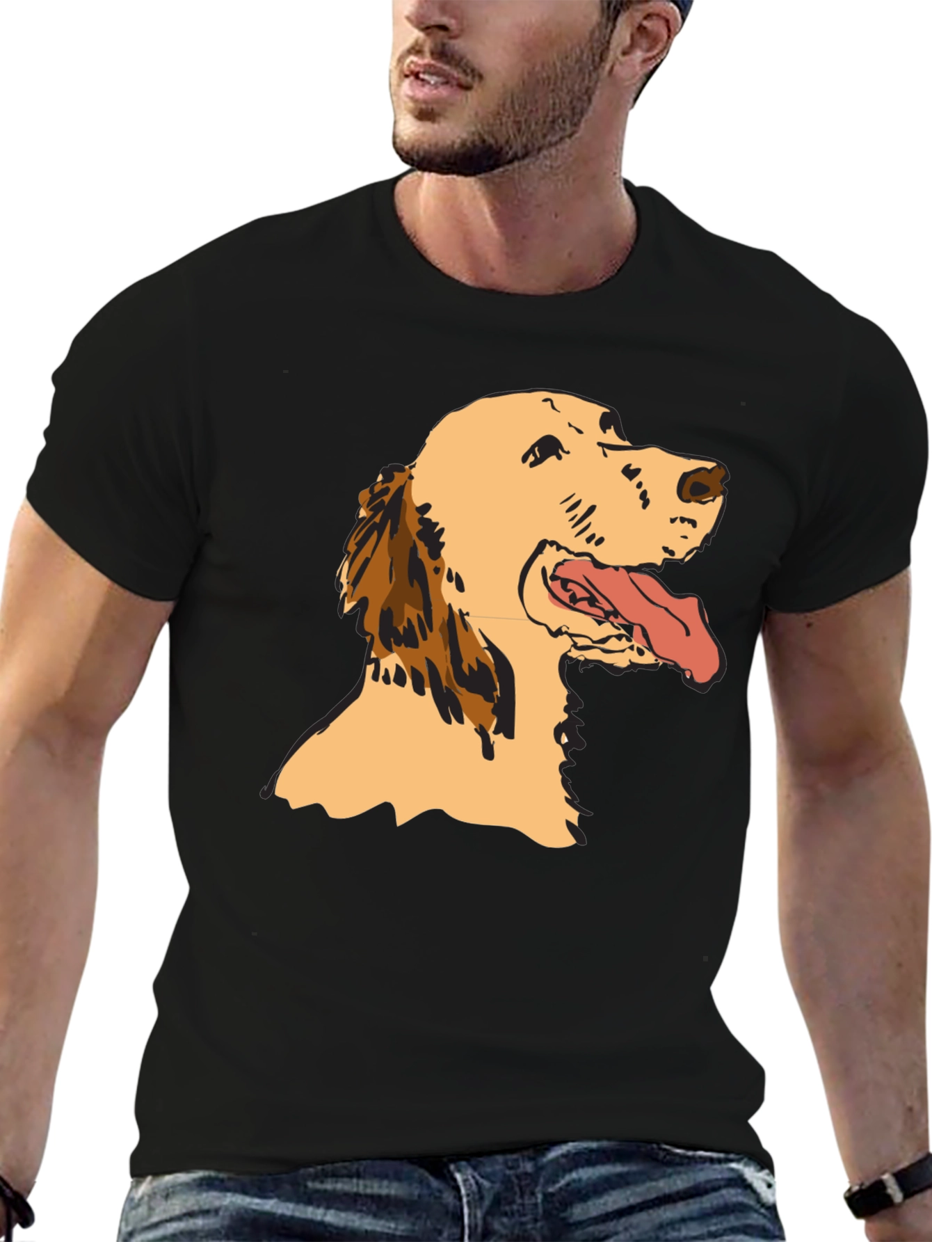 Dog Graphic Tee - Black Cotton T-Shirt