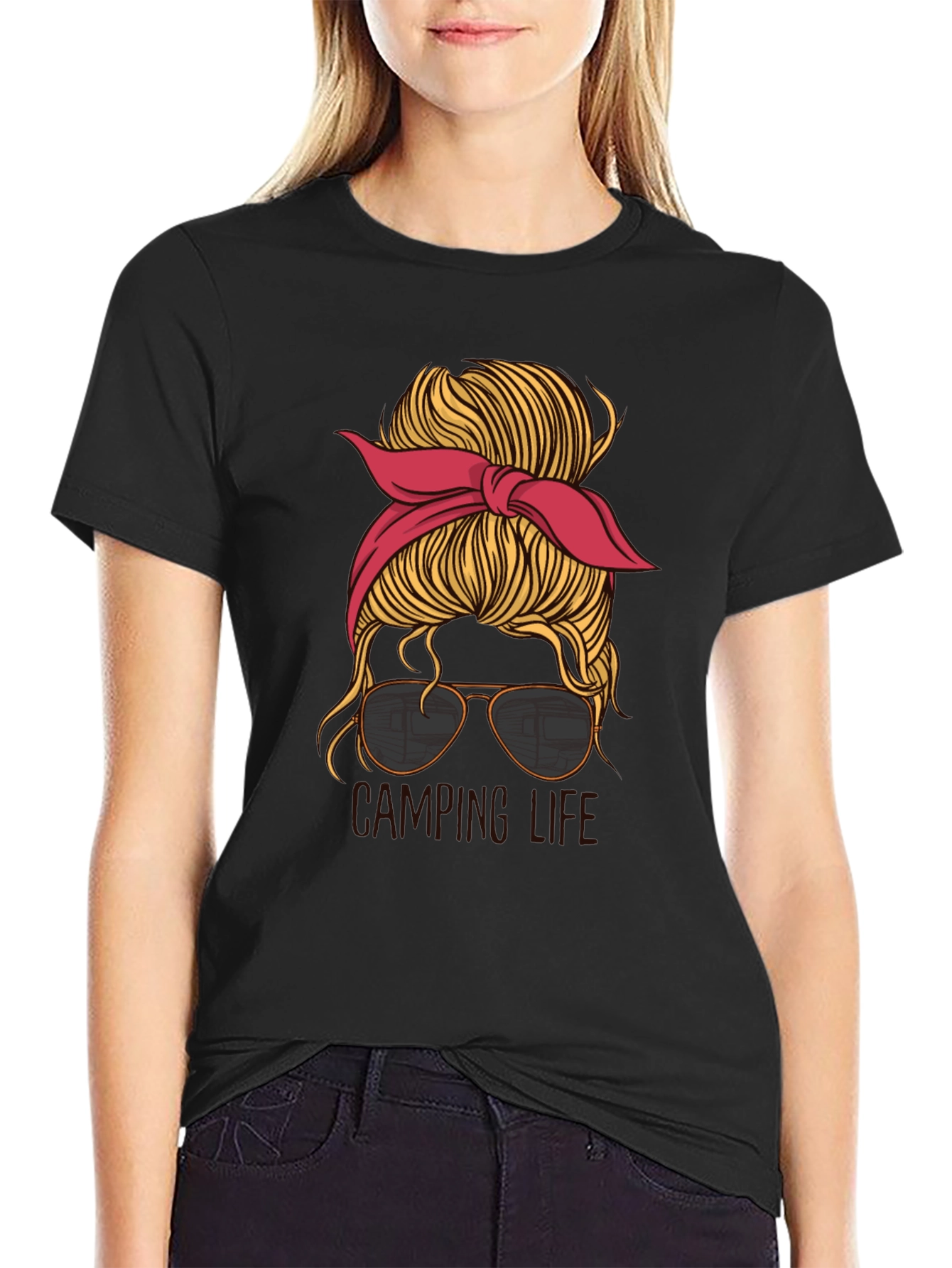 Camping Life Messy Bun T-Shirt