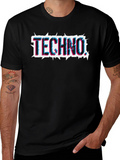 Techno Glitch Style Black T-Shirt