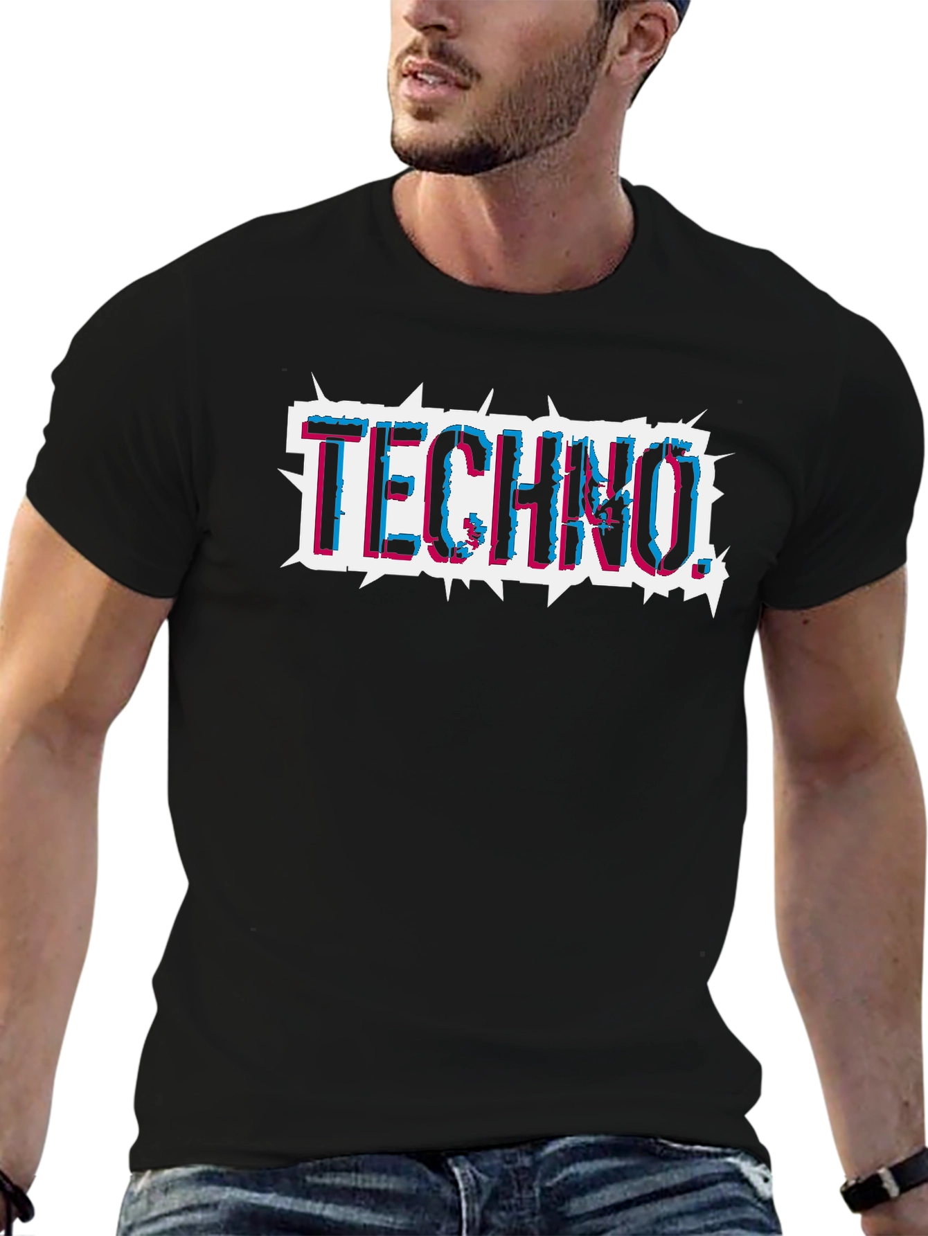 Techno Glitch Style Black T-Shirt