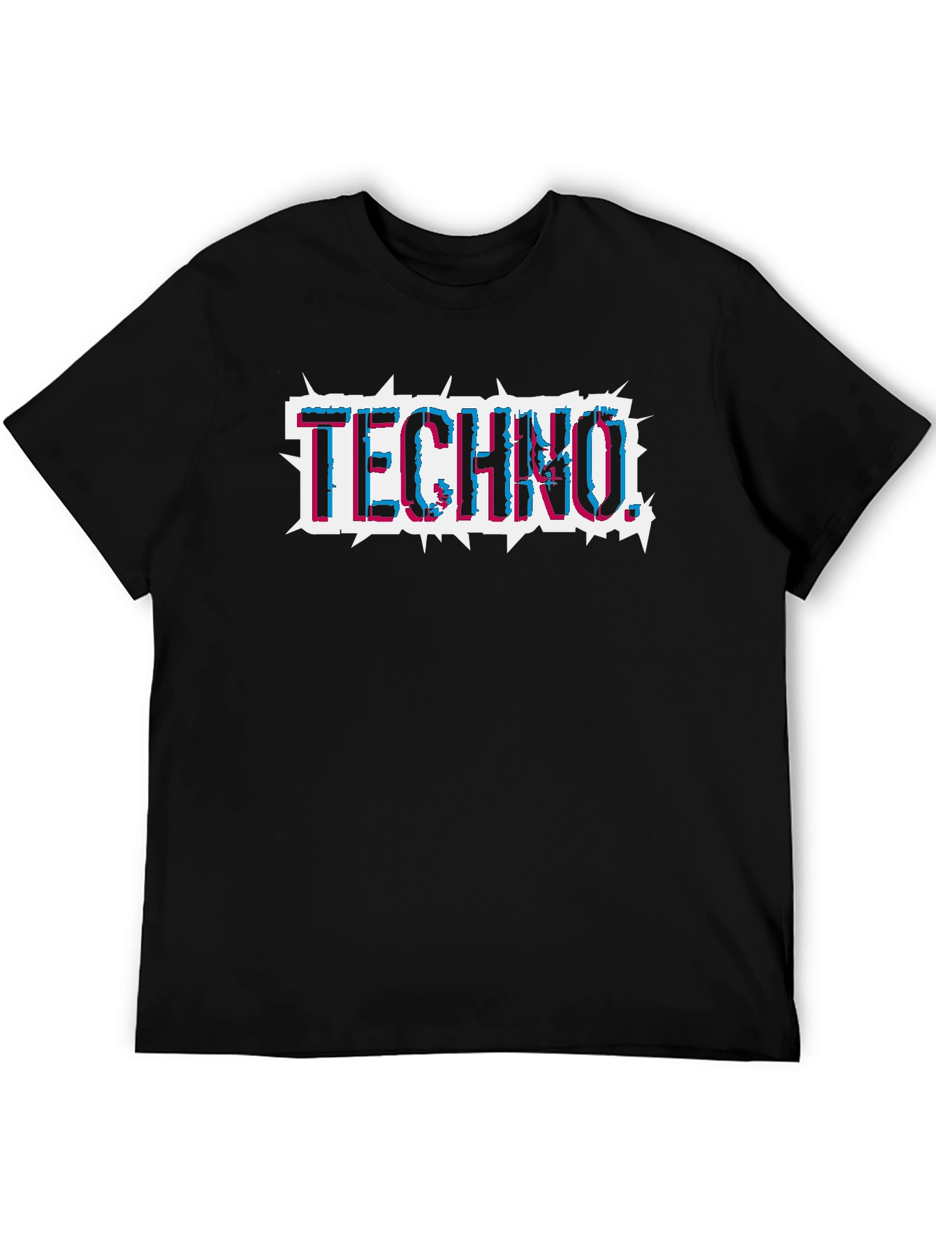 Techno Glitch Style Black T-Shirt