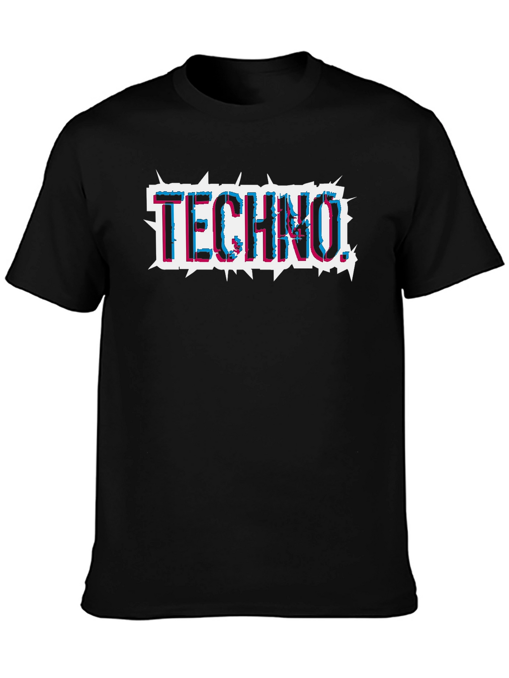 Techno Glitch Style Black T-Shirt