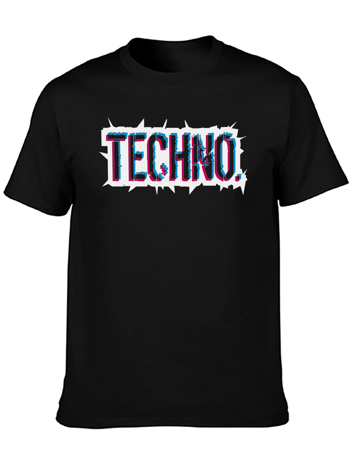 Techno Glitch Style Black T-Shirt